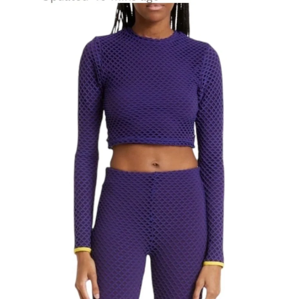 Sammy B Navy Purple Mesh Textured Cropped Top Long Sleeve Punk